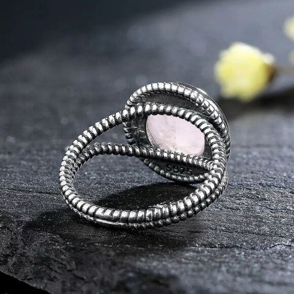 Natural Rose Quartz Sterling Silver Ring New Pale Pastel Pink - Picture 5 of 6